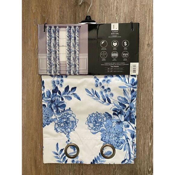 Lush Decor 2 panels Farmhouse Bird and Floral Blackout Curtain Grommet Set - Picture 4 of 5